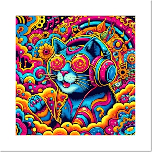 Trippy Music Cat #3 Posters and Art